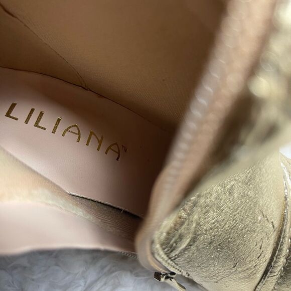 Liliana Metallic Gold Quilted Patterned Stitch Pointy Toe Stiletto Boots SZ 6.5 - Picture 8 of 16